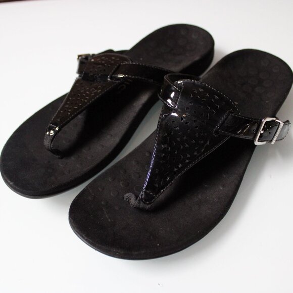 Vionic Black Sandals Women’s Size 10 EU 42 Orthotic Comfort Thong Flip Flops - Picture 1 of 8